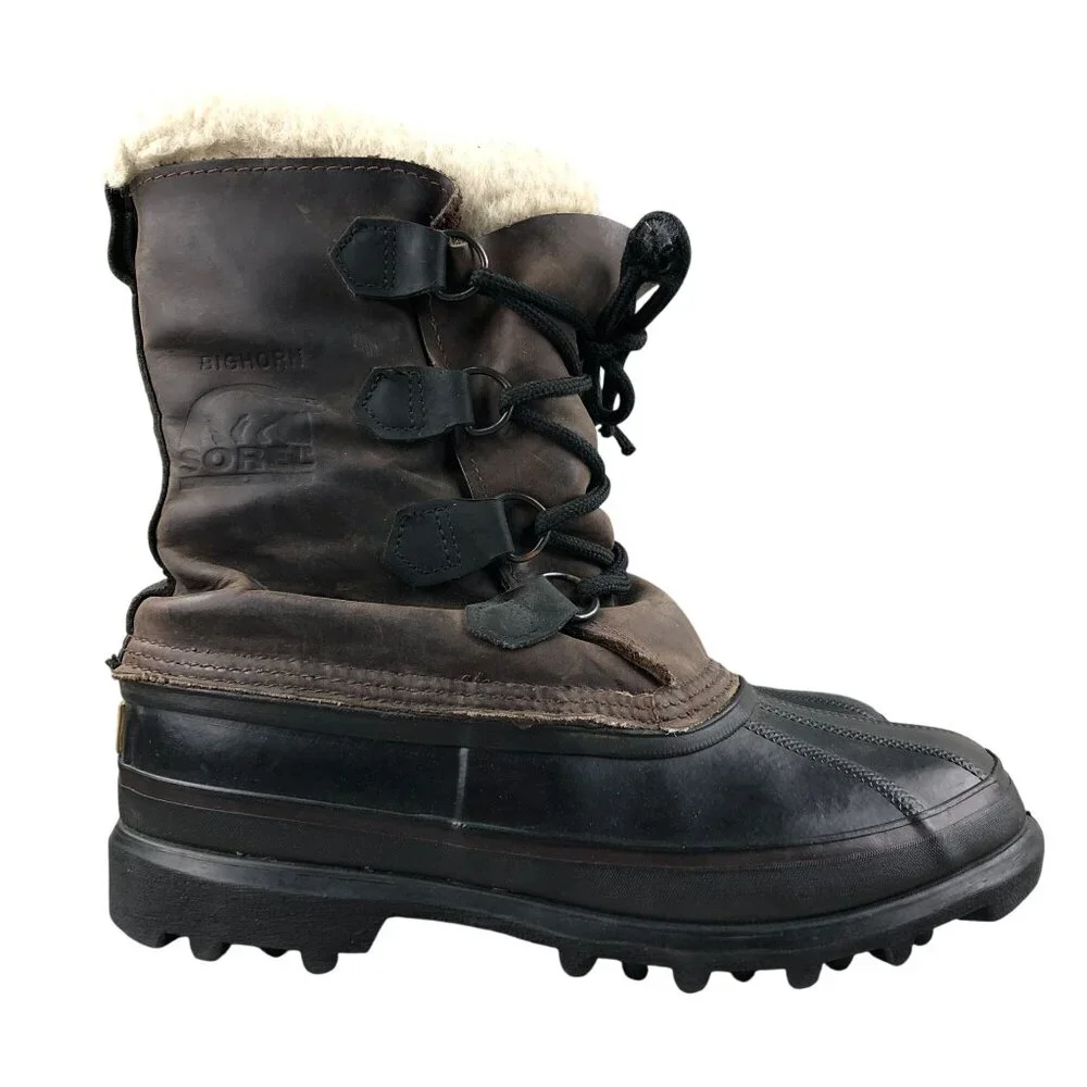 Sorel Men's Size 6 Bighorn Dark Brown Black Leather Lace-Up Lined Winter Boots